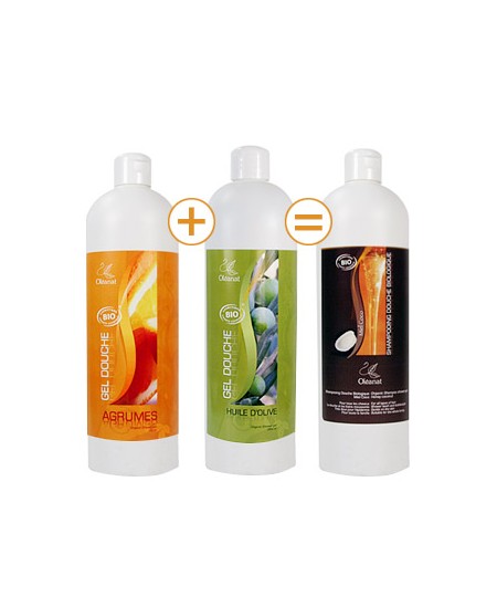 Oleanat - Gel douche Olive + gel douche agrume - shampoing coco miel - 250 ml Oleanat - Gel douche Olive + gel douche agrume - shampoing coco miel - 250 ml