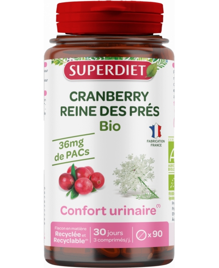 Cranberry bio reine des prés  - 90 comprimés - Super Diet santé urinaire reine des prés Espritphyto