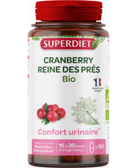 Cranberry bio reine des prés  - 90 gélules - Super Diet santé urinaire reine des prés Espritphyto