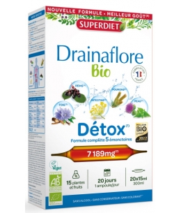 Drainaflore bio  - 20 ampoules - Super Diet 15 plantes et jus dépuratifs Espritphyto