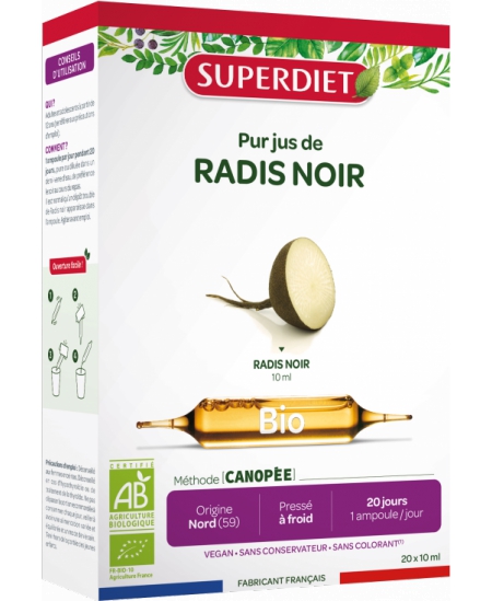 Super Diet - Radis Noir Bio - 20 ampoules de 10 ml Super Diet - Radis Noir Bio - 20 ampoules de 10 ml