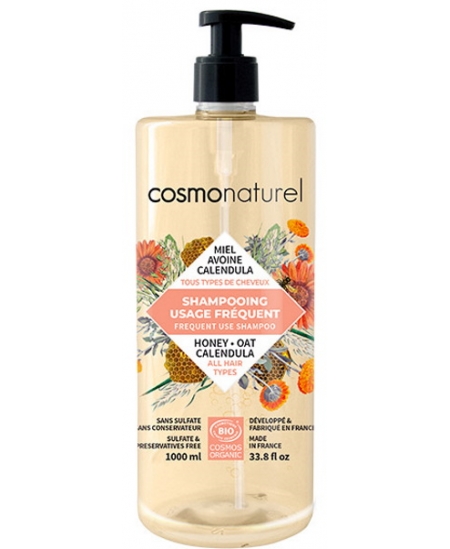 Shampoing usage fréquent Miel Calendula Avoine 1 litre - Cosmo Naturel cheveux normaux