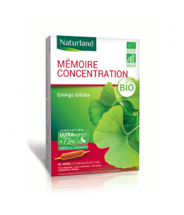 Naturland - Extrait Fluide Bio - Ginkgo Biloba 20 ampoules mémoire et concentration Espritphyto