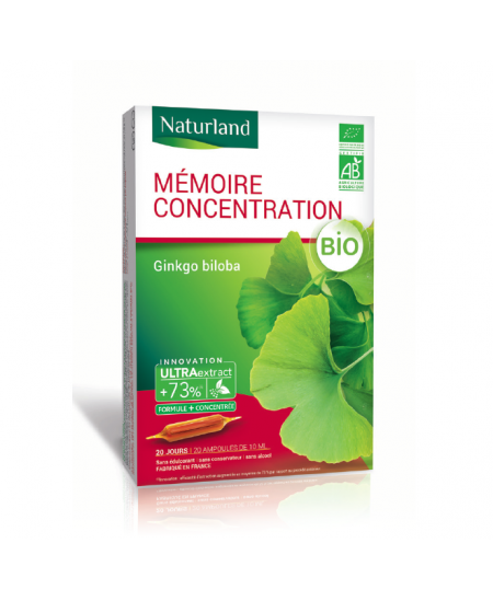 Naturland - Extrait Fluide Bio - Ginkgo Biloba 20 ampoules mémoire et concentration Espritphyto Naturland - Extrait Fluide Bio - Ginkgo Biloba 20 ampoules mémoire et concentration Espritphyto
