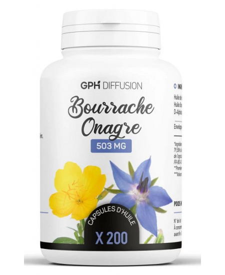 GPH Diffusion Bourrache Onagre Ecocert bio 200 capsules Huile d'Onagre et Bourrache bio - 200 capsules - GPH Diffusion
