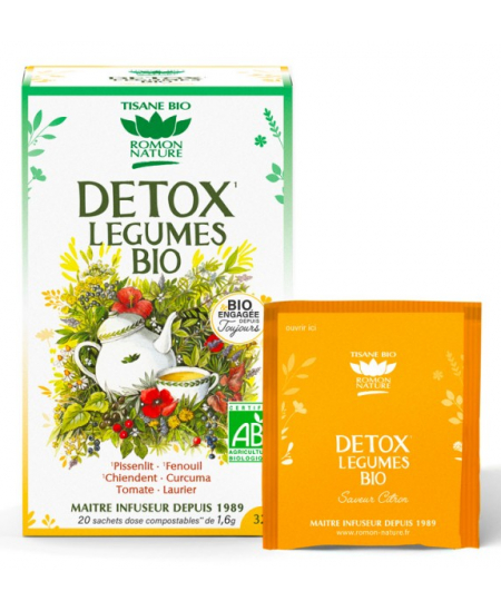 Romon Nature - Tisane Detox bio aux Légumes - 20 sachets de 32 gr Romon Nature - Tisane Detox bio aux Légumes - 20 sachets de 32 gr