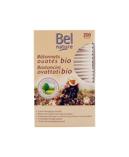 Bel Nature - 200 Bâtonnets d'oreille boîte distributrice coton bio