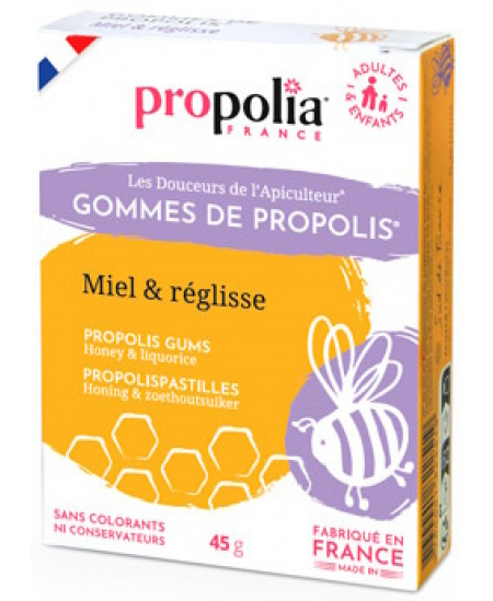 Propolia - Gommes de Propolis Miel Réglisse - 45 gr Propolia - Gommes de Propolis Miel Réglisse - 45 gr
