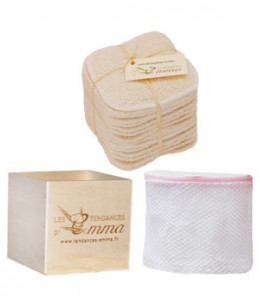 Les Tendances D Emma - Kit Eco belle 15 carrés démaquillants lavables Bambou écru + filet + boite