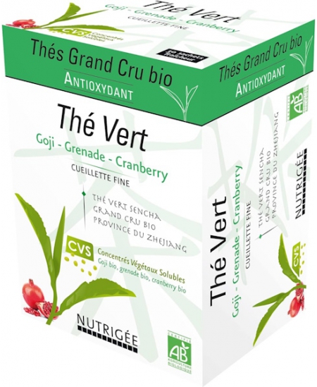 Thé Vert bio Goji Grenade Cranberry gamme Thés Grand Cru - 30 sachets - Nutrigee Espritphyto Thé Vert bio Goji Grenade Cranberry gamme Thés Grand Cru - 30 sachets - Nutrigee Espritphyto