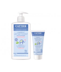 Cattier - Lot de 1 Liniment Lait nettoyant pour le Change + 1 Crème Protectrice