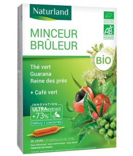 Extrait Fluide Bio - Thé Vert, Café Vert, guarana, Reine des Prés 20 ampoules Naturland Espritphyto