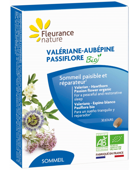 Valériane Aubépine Passiflore bio - 60 comprimés - Fleurance Nature calme et sommeil réparateur Espritphyto