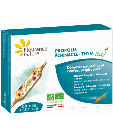 Propolis Échinacée Thym Bio - 10 ampoules - Fleurance Nature défenses immunitaires Espritphyto Propolis Échinacée Thym Bio - 10 ampoules - Fleurance Nature défenses immunitaires Espritphyto