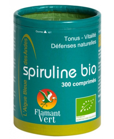 Spiruline Ecocert - 300 comprimés de 500 mg - Flamant Vert phycocyanine espritphyto Spiruline Ecocert - 300 comprimés de 500 mg - Flamant Vert phycocyanine espritphyto