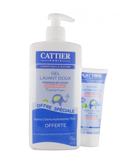 Cattier - Gel lavant doux bébé 500ml + Crème hydratante OFFERTE Cattier - Gel lavant doux bébé 500ml + Crème hydratante OFFERTE