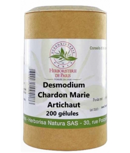 Desmodium Chardon Marie Artichaut - 200 gélules -Herboristerie de Paris nettoie le foie Espritphyto