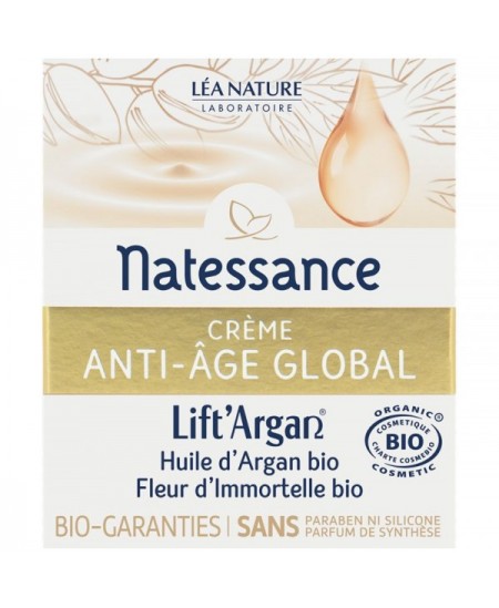 Crème Anti-Âge Global Lift'Argan Immortelle 50 ml Natessance Espritphyto anti-rides 