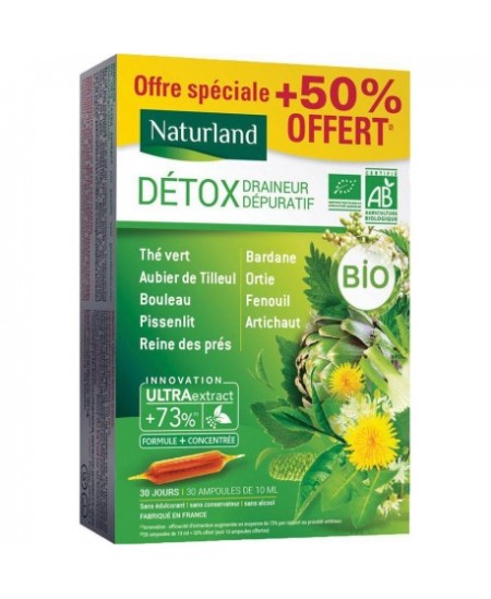 Naturland - Detox Bio Draineur Dépuratif - 30 ampoules Naturland - Detox Bio Draineur Dépuratif - 30 ampoules