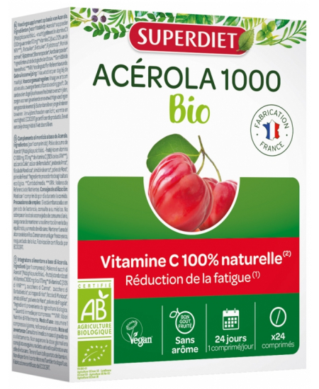 Super Diet Acérola 1000 BIO 24 comprimés vitamine C naturelle espritphyto