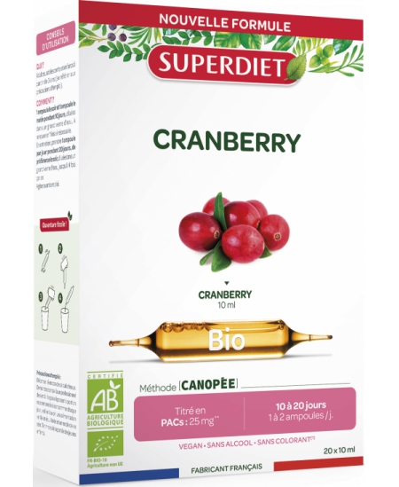 Cranberry Bio - 20 ampoules de 15ml - Super Diet cystite chronique espritphyto