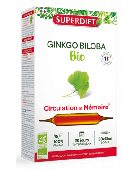 Super Diet - Ginkgo Biloba Bio - 20 ampoules mémoire concentration espritphyto Super Diet - Ginkgo Biloba Bio - 20 ampoules mémoire concentration espritphyto