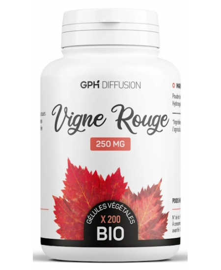 Vigne Rouge Bio 250 mg 200 gélules végétales GPH Diffusion anthocyanes Espritphyto