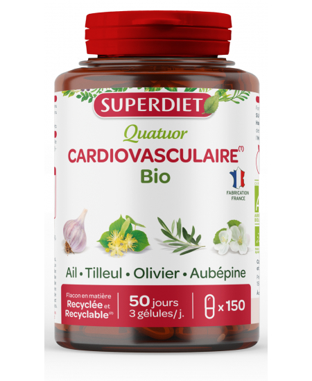 Super Diet - Quatuor Ail Tilleul Olivier Aubépine Bio - 150 gélules soutien cardiovasculaire Espritphyto