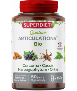 Quatuor articulations bio curcuma harpagophythum cassis Bio 150 gélules Super Diet articulations Espritphyto
