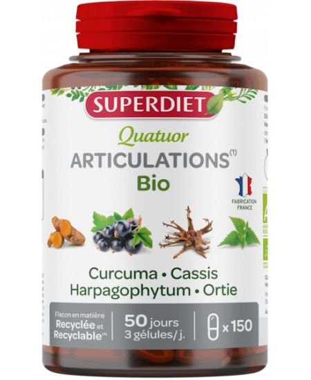 Quatuor articulations bio curcuma harpagophythum cassis Bio 150 gélules Super Diet articulations Espritphyto