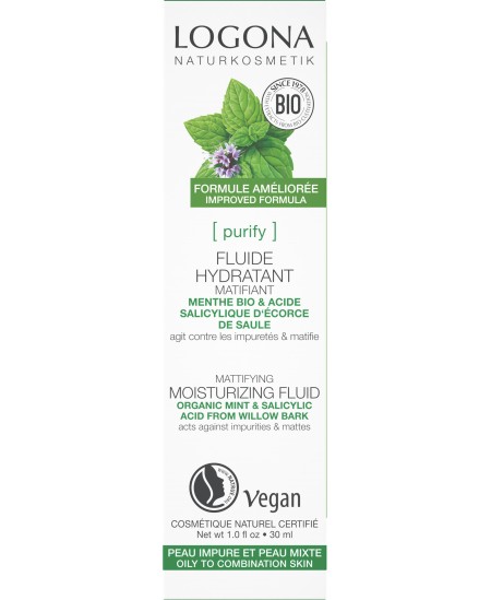 Logona - Fluide hydratant et matifiant Menthe bio et Acide salicylique - 30 ml Logona - Fluide hydratant et matifiant Menthe bio et Acide salicylique - 30 ml