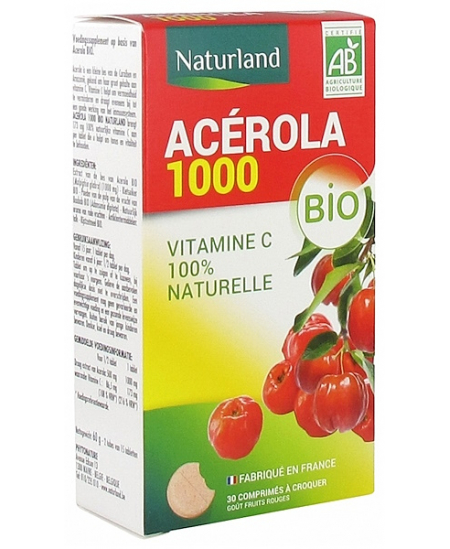 Acérola 1000 Bio 30 comprimés à croquer Naturland Complément alimentaire Espritphyto Acérola 1000 Bio 30 comprimés à croquer Naturland Complément alimentaire Espritphyto
