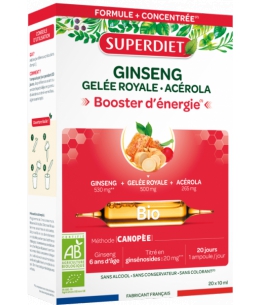 Ginseng Gelée Royale Acérola bio 20 ampoules de 15ml Super Diet Tonus anti-stress Espritphyto