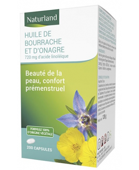 Naturland - Huiles de bourrache et d'Onagre 200 capsules acide gamma linolénique Espritphyto Naturland - Huiles de bourrache et d'Onagre 200 capsules acide gamma linolénique Espritphyto