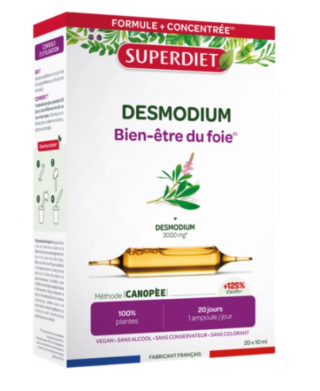 Desmodium Bien être du Foie 20 Ampoules de 10ml Super Diet cellules hépatiques digestion Espritphyto