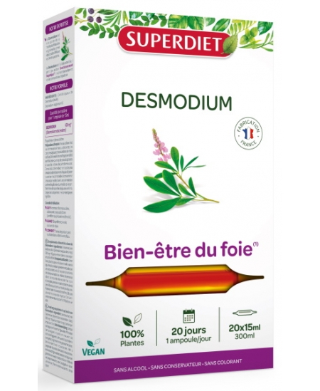 Super Diet - Desmodium Bien être du Foie 20 Ampoules de 15ml