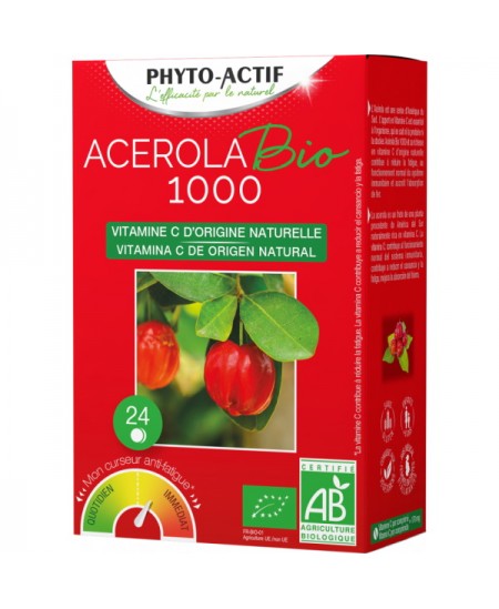 Phyto-Actif - Acérola Bio 1000 AB 24 comprimés Lot de 2 Tubes Phyto-Actif - Acérola Bio 1000 AB 24 comprimés Lot de 2 Tubes