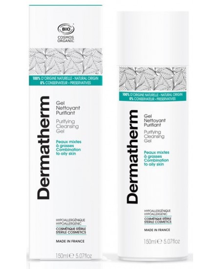 Dermatherm - Gel nettoyant Purifiant Peaux mixtes et grasses - 150ml eau thermale aloe vera Espritphyto