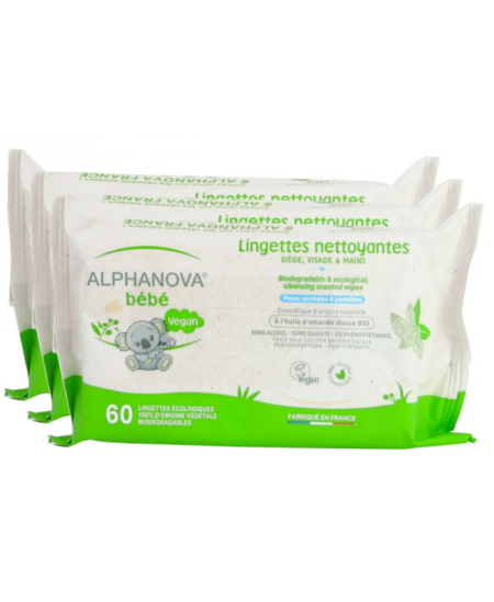 Lot de 3 X 72 Lingettes Coton Biodégradables Amande - Alphanova