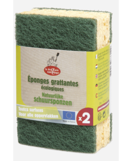 Droguerie Ecologique - 2 Eponges grattantes vertes à récurer en matières recyclees Droguerie Ecologique - 2 Eponges grattantes vertes à récurer en matières recyclees