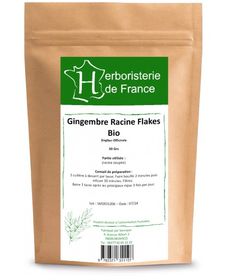 Herboristerie de France - Gingembre Racine Flakes Bio - 30 gr