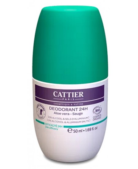 Cattier - Déodorant roll on aloe vera sauge 24h anti traces - 50 ml