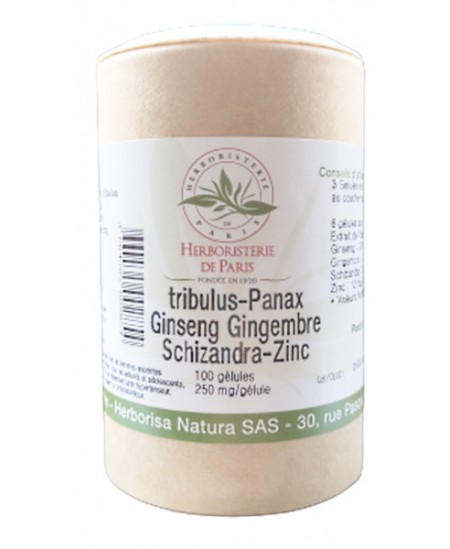 Herboristerie de Paris - Tribulus Panax Ginseng Gingembre Schizandra Zinc - 100 gélules