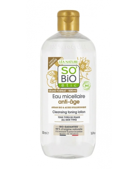 Eau Micellaire anti âge à l'Argan - 500 ml - So'Bio étic acide hyaluronique anti ridules Espritphyto