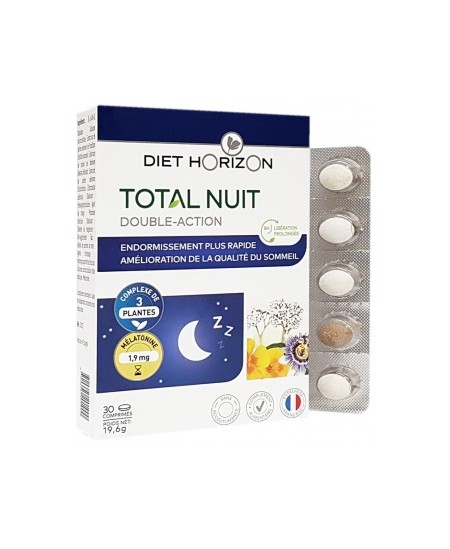 Diet Horizon - Total nuit - 30 comprimés passiflore extrait sec de valériane extrait Eschscholzia  melatonine