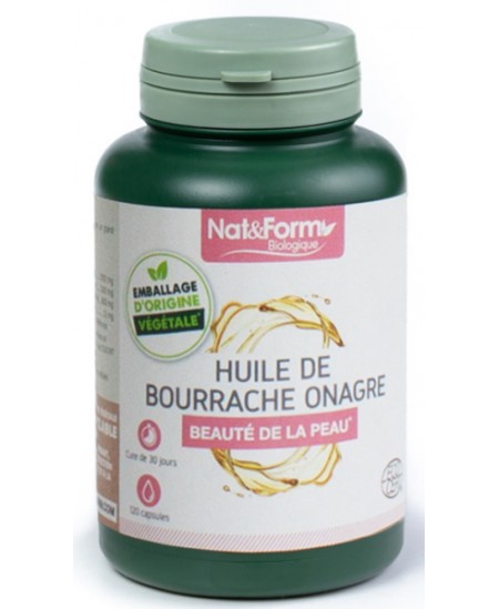Nat et Form Huile de bourrache bio  Huile d'onagre bio 120 capsules GLA Beauté de la peau Espritphyto