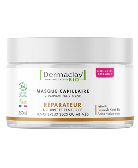 Masque capillaire réparateur Cheveux secs fragilisés ou cassants - 250ml - Dermaclay argile jojoba olive Espritphyto