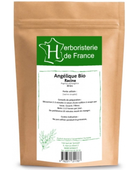 Herboristerie de France - Tisane Angélique bio racine coupée - 30 gr digestion adaptogène Espritphyto