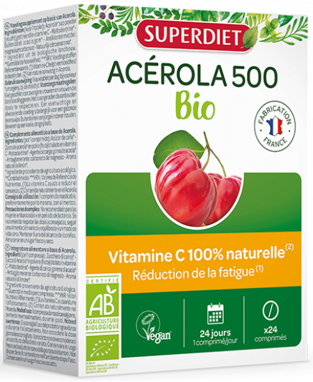 Super Diet - Acérola 500 bio 24 comprimés Espritphyto  tonus vitalité