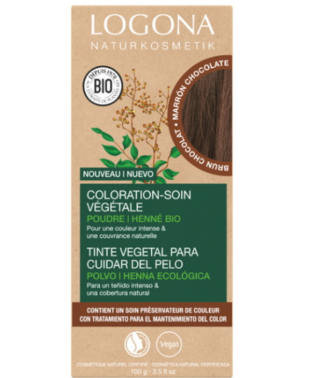 Logona - Coloration soin végétale Brun Chocolat 100gr Soin colorant végétal en poudre chocolat chaud Espritphyto